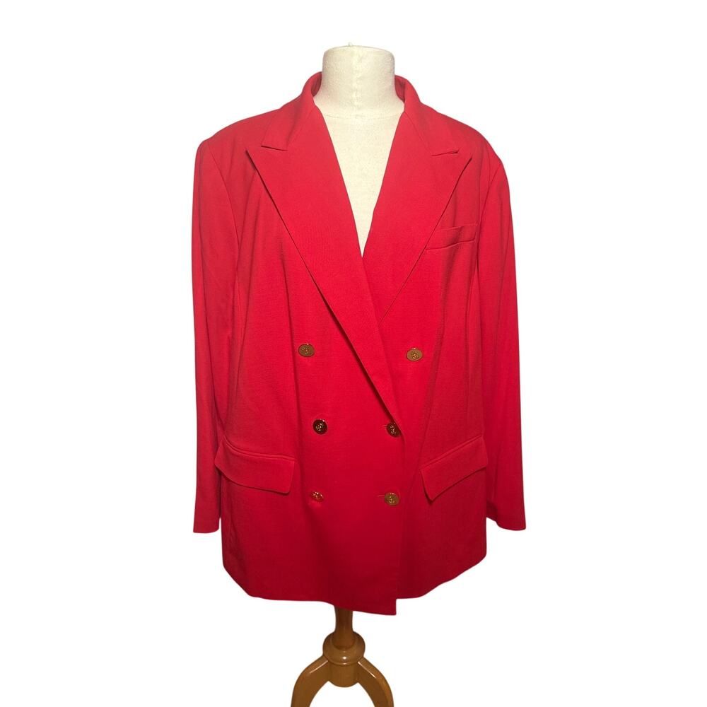 Ralph Lauren red blazer with shoulder pads and signature gold buttons